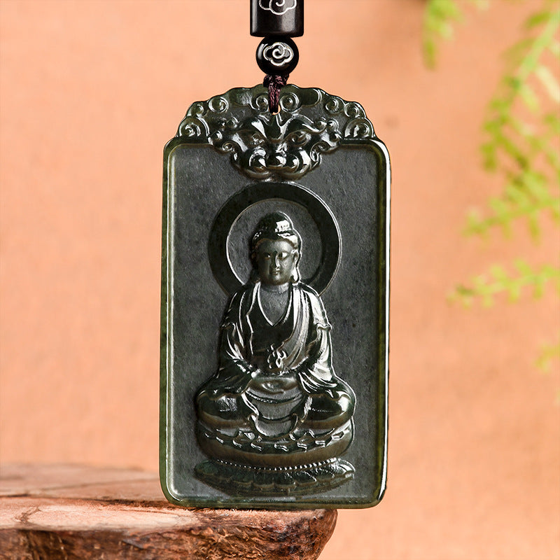 Natural old material Hotan Jade, black jade, eight patron gods, Chinese zodiac, Buddha pendant, male and female pendant, jade token Hetian jade