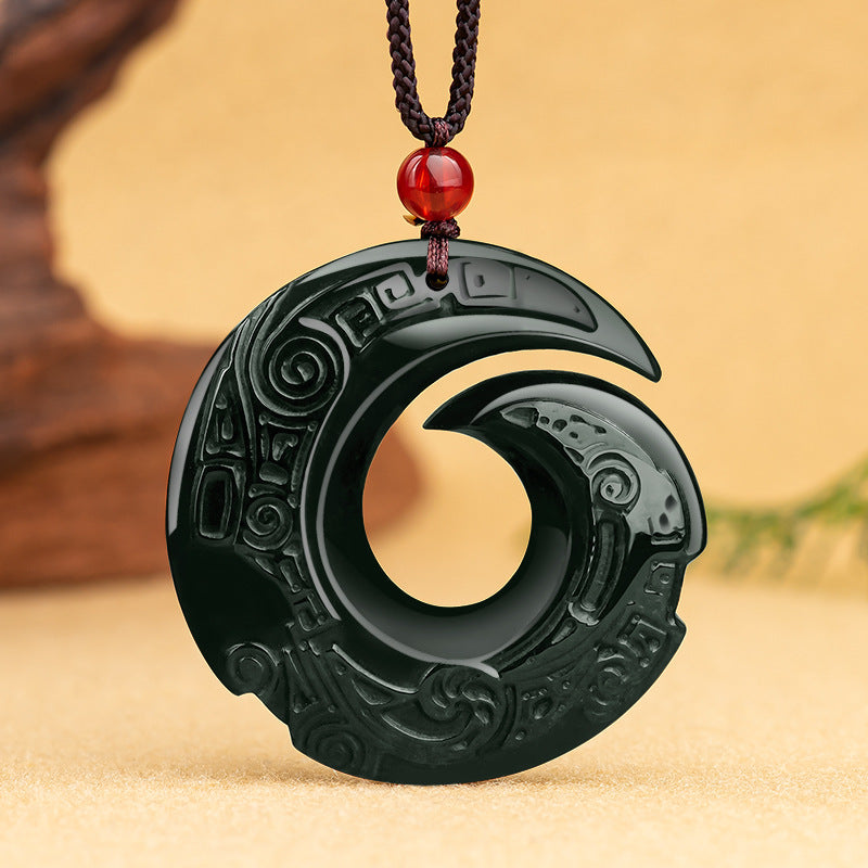 Natural old material Hetian jade green jade when the time to run twist the Qiankun pendant jade pendant men's necklace women Hetian jade