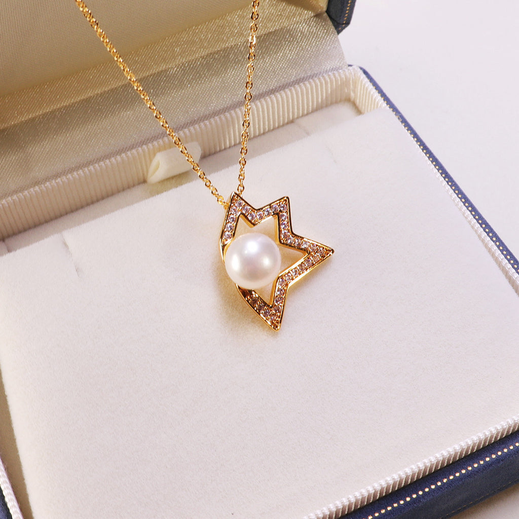 Factory Direct Supply Freshwater Pearl Suit Five-Pointed Star Internet Celebrity Same Fashion Pearl Rings Ear Studs Necklace Wholesale Generation Pearl Rings