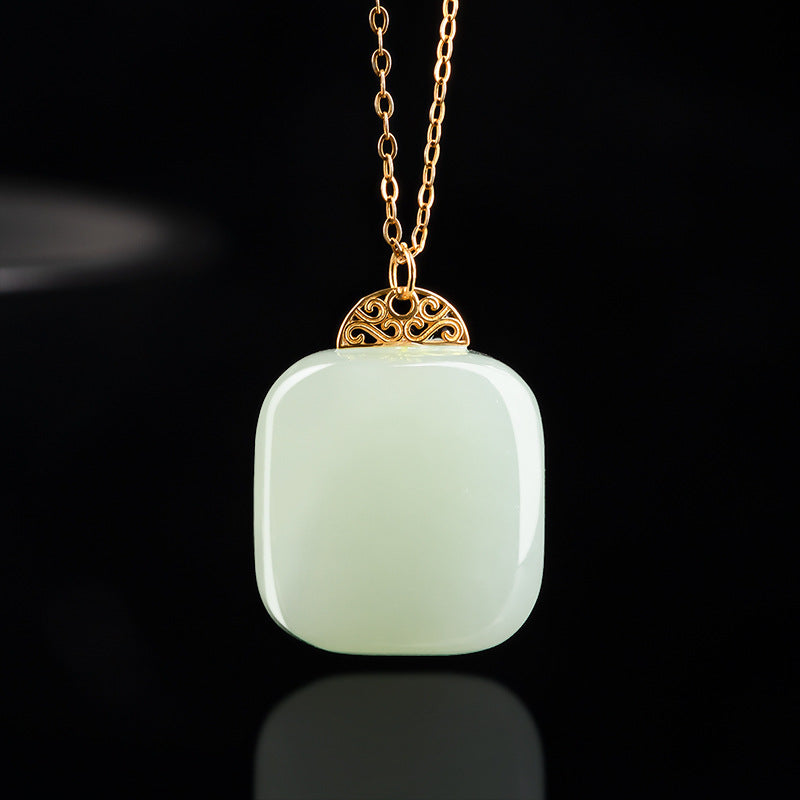 Natural Hotan Jade White Jade Square Pendant Candy 18K Gold inlaid Jade Jade Pendant Necklace Pendant for Women Wholesale Hetian jade