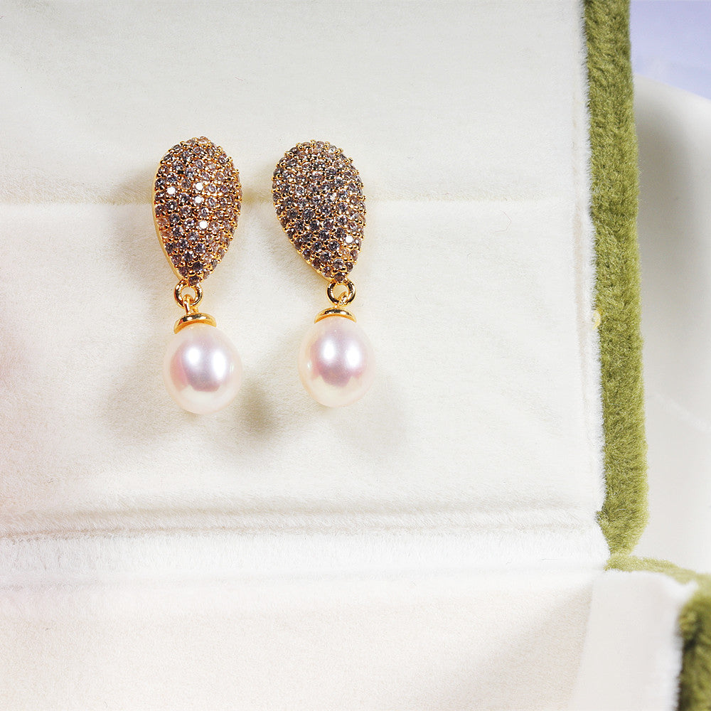 SOURCE Manufacturer Freshwater Pearl Ear Studs Zircon Pearl Earrings Temperament Niche Design Earrings Wholesale One Piece Dropshipping Pearl earrings