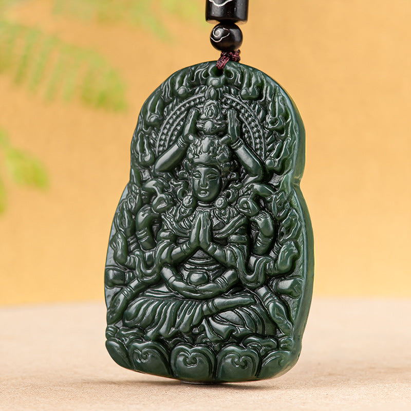 Natural old material Hotan Jade, black jade, thousand hand Guanyin jade pendant, patron saint, men's pendant, jade brand, high-end wholesale Hetian jade