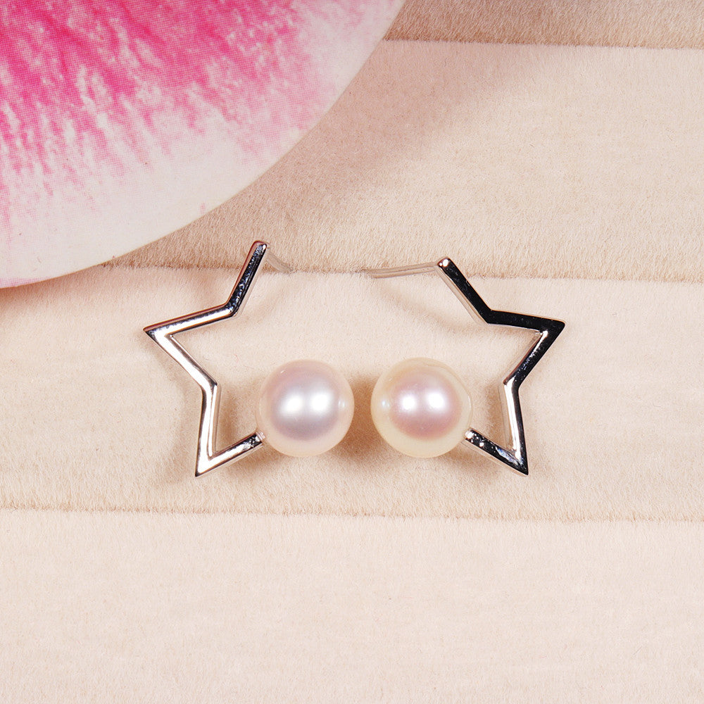 Zhuji S925 Sterling Silver Pearl Earrings Simple Five-Pointed Star Pearl Ear Studs Empty Holder Earrings Earrings One Piece Dropshipping Pearl earrings