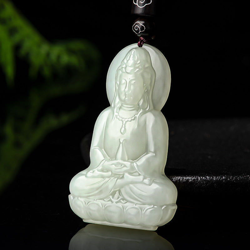 Authentic natural old material Hotan Jade white jade three-dimensional Guanyin Bodhisattva pendant jade pendant men's jade pendant women's Hetian jade