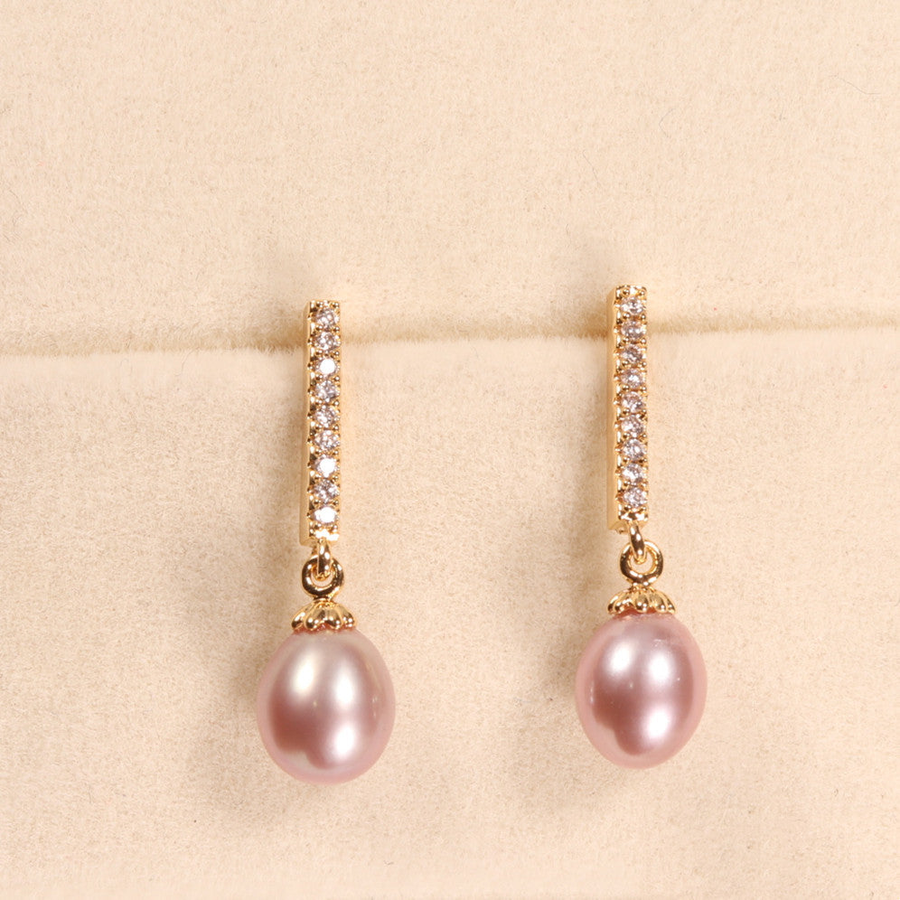 Zircon Inlaid Freshwater Small Pearl Stud Earrings Earring Ear Clip Simple All-Match Retro Temperament Court Pearl Earrings for Women Pearl earrings