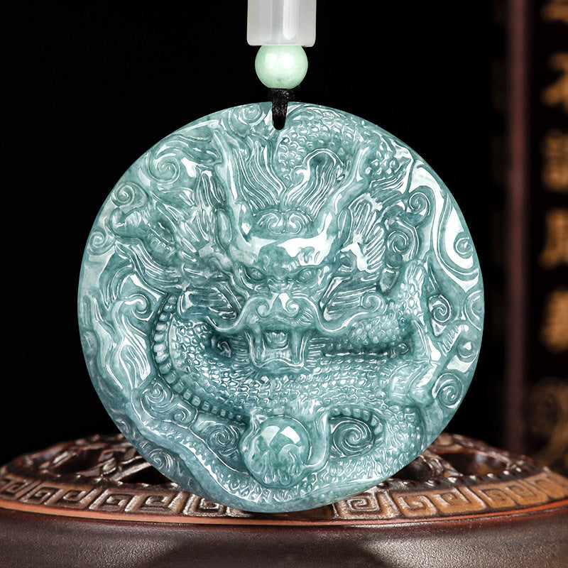 Natural a Cargo Jade Blue Water Domineering Dragon Brand Atmospheric Zodiac Dragon Pendant Ice Jade Stone Men's Pendant Women's