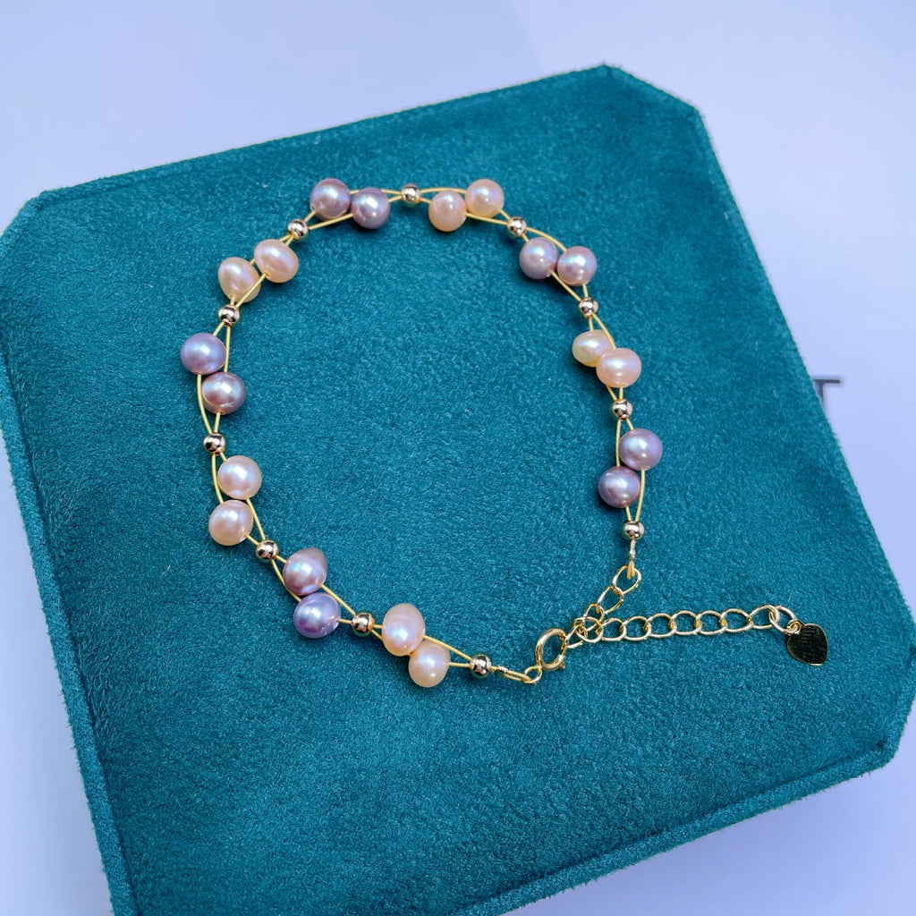 Factory Direct Supply Fresh Water Color Pearl Necklace, Bracelet Set Woven Delicate Jewelry Wholesale pearl bracelet