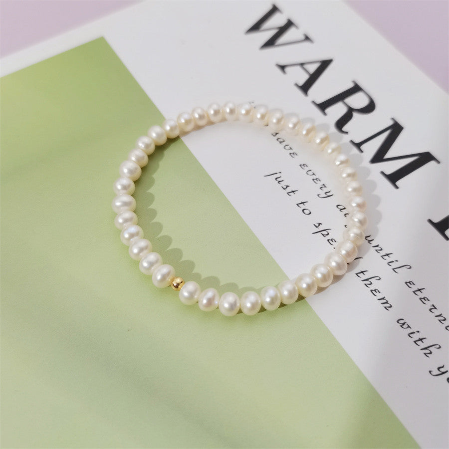 Factory Direct Supply Zhuji Freshwater near round Pearl Bracelet Female Simple Graceful K Gold Bracelet One Piece Wholesale pearl bracelet