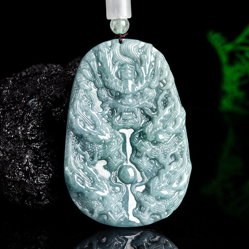 Genuine Goods Natural a Cargo Jade Blue Water Kowloon Protector Zodiac Dragon Jade Pendant High-End Men's and Women's Pendant Jade Pendant