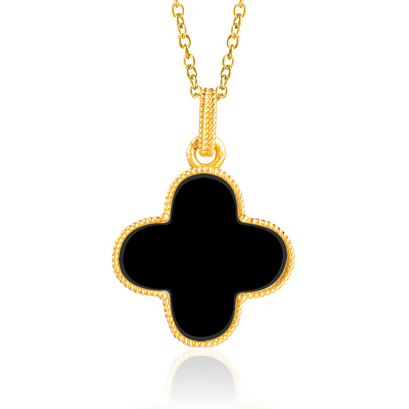 Authentic S925 silver inlaid natural Hetian jade moyu four-leaf clover jade pendant fashion new ladies necklace pendant Hetian jade