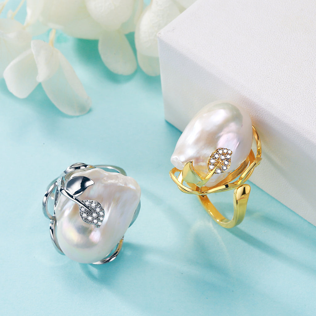 Origin Supply Freshwater Pearl Shaped Bus Ring Geometric Shape Fashion Ornament Wholesale One Piece Dropshipping Pearl Rings