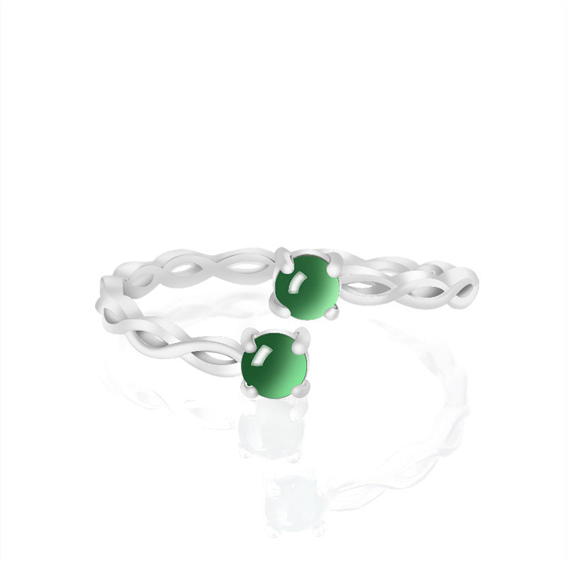 Natural a Cargo Emerald Green Jade Pattern Ring S925 Silver Inlaid Fashion High-End Women Bracelet Adjustable Jade Rings