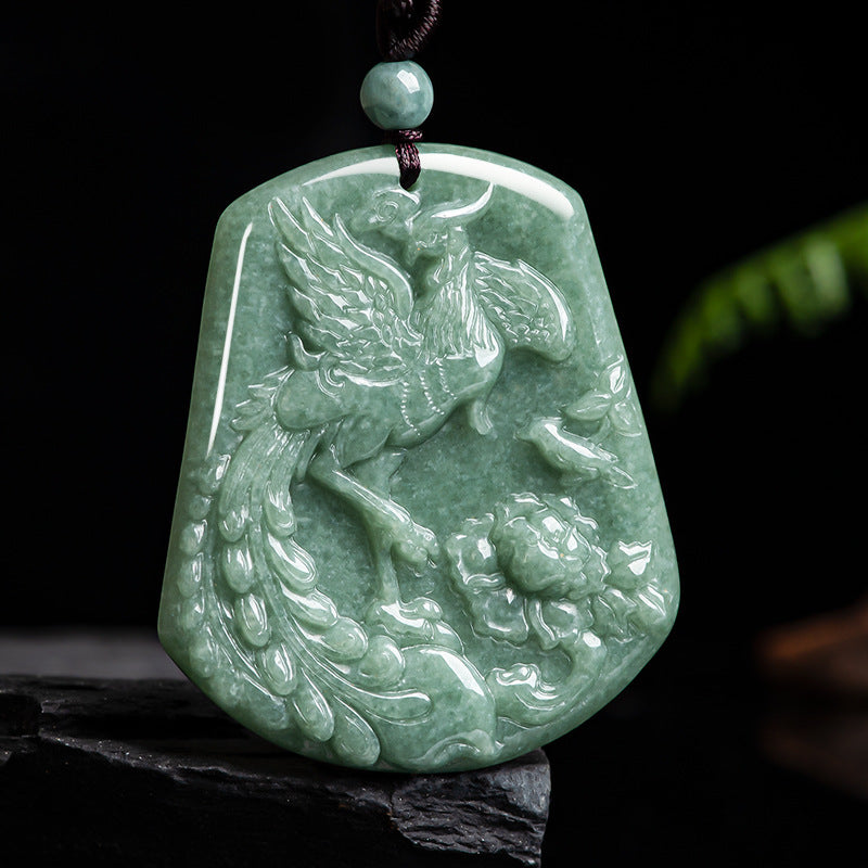 Natural a Cargo Jade Dragon and Phoenix Pendant Feng Zodiac Dragon Dragon and Phoenix Pendant Feng Jade Pendant Ice-like Pendant Men's and Women's Jade Wholesale