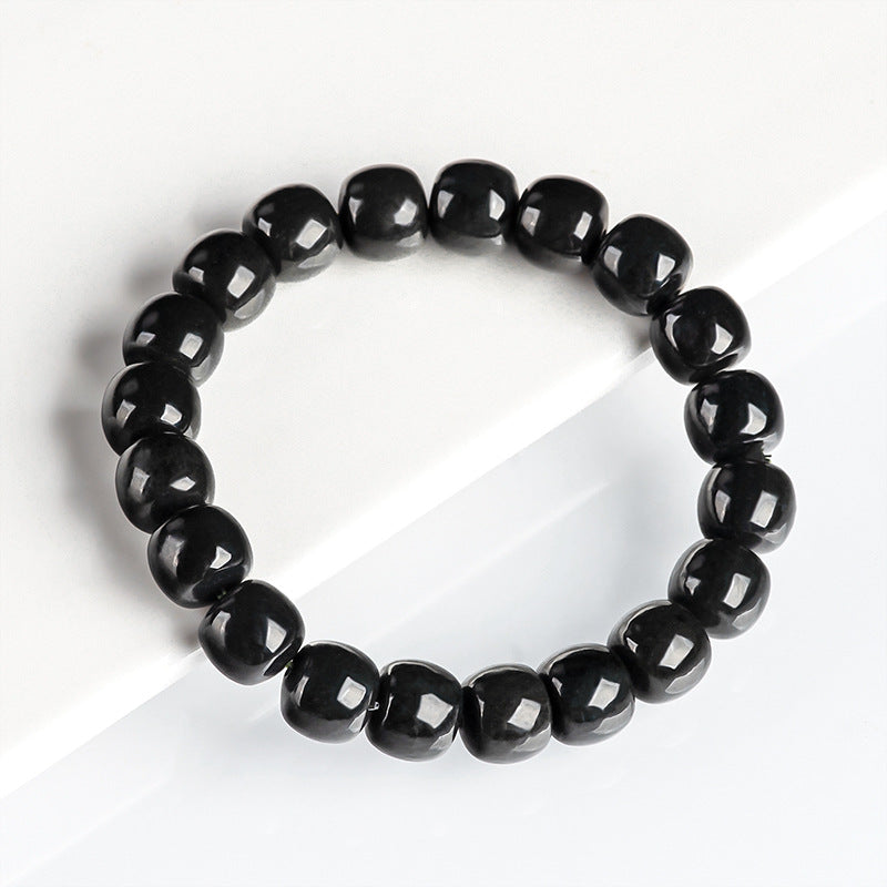 Authentic natural Hotan Jade black jade bucket beads jade hand string beads bracelet fashion simple men and women's jewelry wholesale Hetian jade