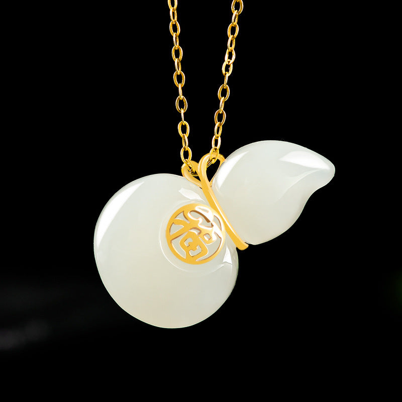 Natural old Hotan Jade white jade gourd pendant genuine 18K gold inlaid jade men's necklace women's pendant Hetian jade