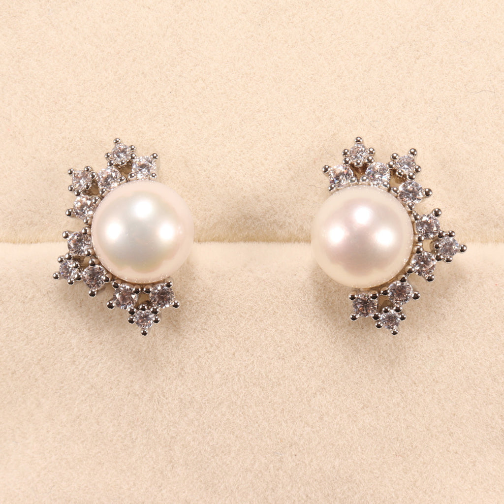 South Korea Sweet Fashion Retro Temperament Freshwater Pearl Zircon Stud Earrings Earrings Sweet and Salty One Piece Dropshipping Pearl earrings