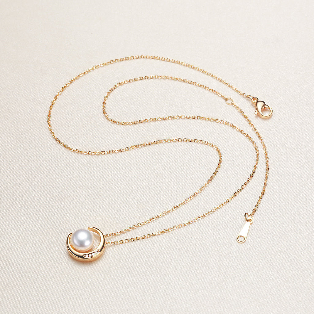 Origin Supply Zhuji Fresh Water Short Pearl Necklace Moon Shape Necklace Jewelry Pendant Wholesale One Piece Dropshipping Pearl Necklace