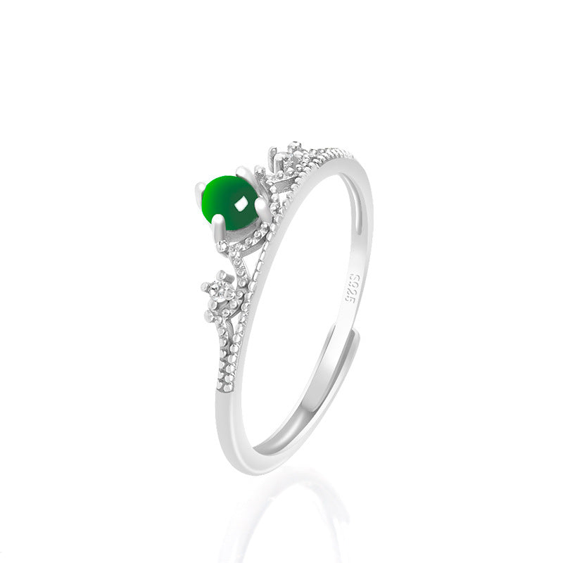 S925 Silver Inlay Crown Natural a Cargo Emerald Sun Green Ring Ice Jade Stone Fashion Ring Women's Women's Ring Jade Rings