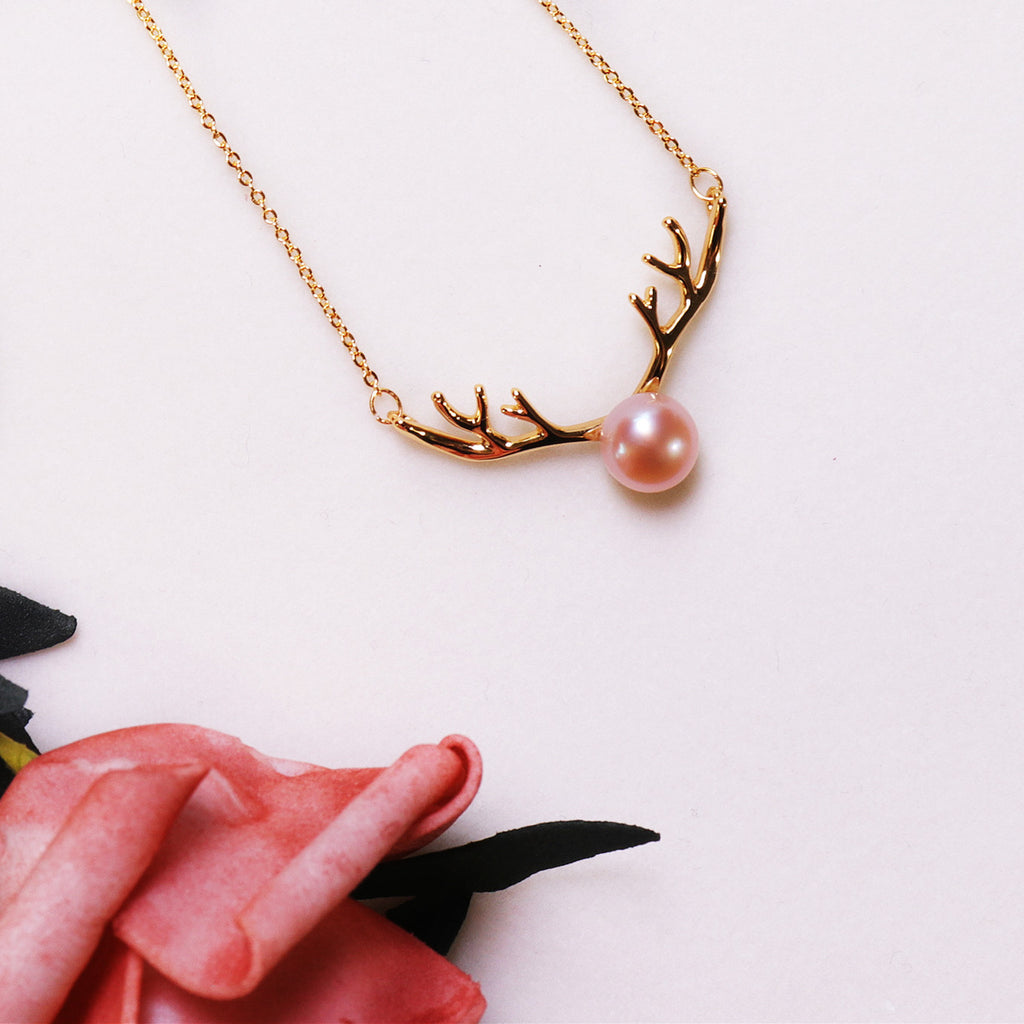 Factory Direct Supply Zhuji Freshwater Pearl Necklace Fresh Sweet Fashion Antlers Pearl Necklace Present to Girl Wholesale Delivery Pearl Necklace