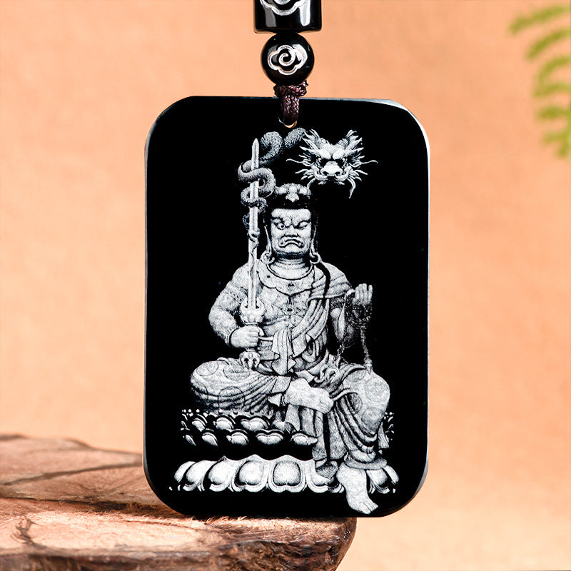 Natural old material Hotan Jade black jade shadow carving of eight patrons of the zodiac, life Buddha pendant, male and female pendant Hetian jade