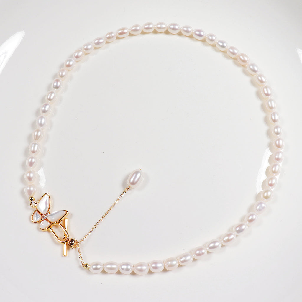 Zhuji Mountain Lake White Freshwater Pearl Butterfly All-Match Clavicle Chain Female Sense Ins Necklace Ornament Wholesale Pearl Necklace