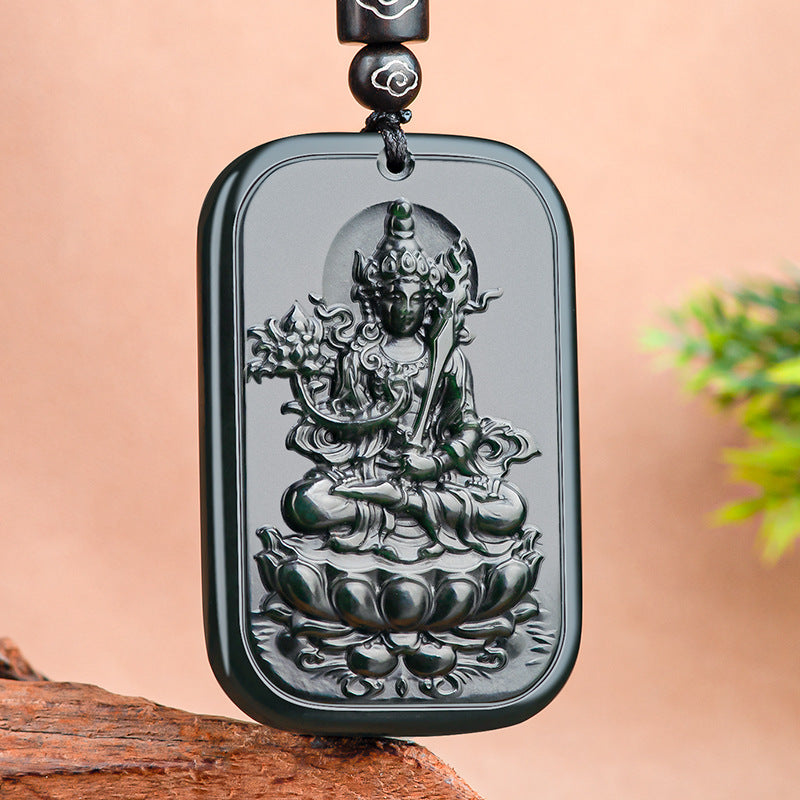 Natural old material Hotan Jade, black jade, nihilistic Tibetan Bodhisattva pendant, Chinese zodiac tiger guardian god, life Buddha pendant for men and women Hetian jade