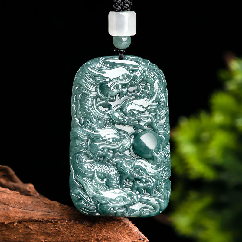 Natural Old Material jade Blue Water Dragon Pendant Kowloon Guardian Zodiac Dragon Ice Jade Pendant Men's and Women's Pendant